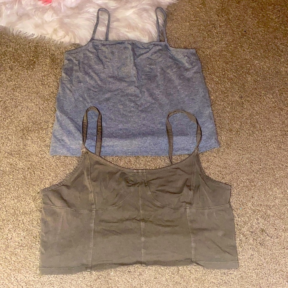 One grey and one green spaghetti strap top